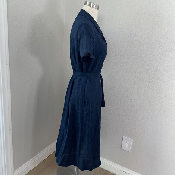 Quince Womens Small Navy Short Sleeve 100% European Linen Button Up Midi Dress - Picture 5 of 12